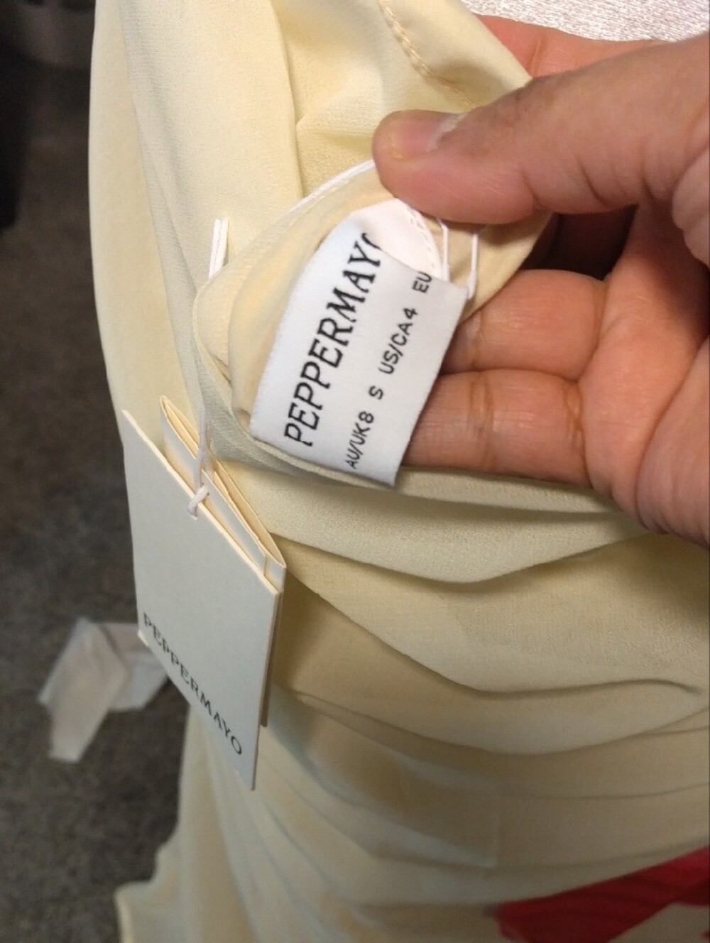 Peppermayo Pale Yellow Slip Dress with Red Floral Motif - Picture 8 of 8